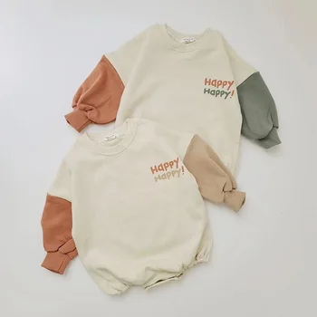 Jeseni Baby Bodysuits Pismo Tiskanja Fantje Hoodie En Kos Za Malčke Dekliška Oblačila