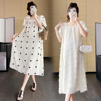9935# 2023 Poletje korejski Moda Porodniškega Dolgo Obleko Elegantno Sladko Svoboden Naravnost Oblačila za Nosečnice, Oblačila Nosečnosti
