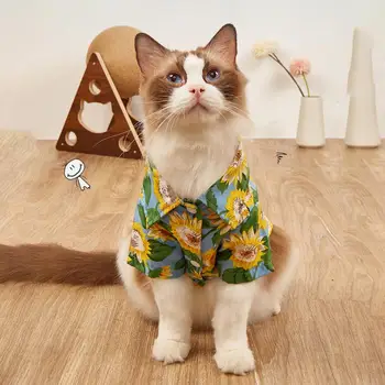 Eleganten Pet Oblačila Svilnata Obleka-Up, Živahne Barve Havajih Slog Mačka Dihanje Plaži Sweatshirts