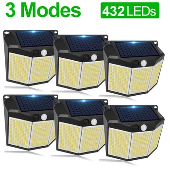 3Modes 134/432 LED Solar Powered na Prostem Stenska Svetilka PIR Senzor Gibanja Sončni svetlobi Ulici Pot Luči za Vrt, Teraso Dekoracijo