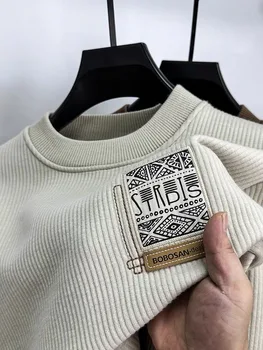 Visoka kakovost, sodoben retro obliž pulover moških v jeseni in pozimi leta 2023 novo plišastih in se zgosti t-shirt priložnostne krog vratu puloverju