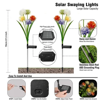 Sončna Zunanja Osvetlitev Okrasni,5 Glavo Sončne Ziblje Cvetje IP65 Vodotesen Solar Powered Luči Za Vrt,Dvorišče