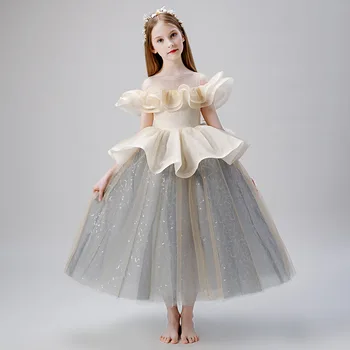 Deklica gostiteljice modni brvi večerno obleko otrok klavir kostume tujih puff preja dekleta princesa obleko cvet dekle