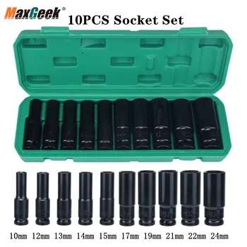 Maxgeek 10PCS Vpliv Socket Set Meritev Dolgo Hex Socket Set z Plastična Škatla za Shranjevanje za Električne Klešče