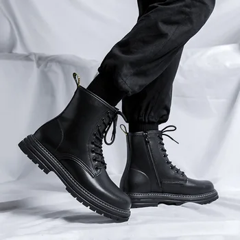 Anglija slog mens moda pravega usnja čevlji črni trend platforma čevlji kavboj gleženj boot lep pomlad jesen kratka botas