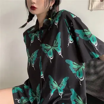 Harajuku Bluzo za Ženske Vzorec Majica Metulji Tiskanja Grafika Jopico korejski 2023 Moda Velikosti Y2k Letnik Vrhovi