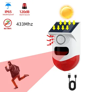 433mhz Sončne Strobe Sireno Alarm Detektor Prostem Nepremočljiva Doma Protivlomni Alarmni Sistem Varnostno Zaščito Za Wifi Gsm Sistem