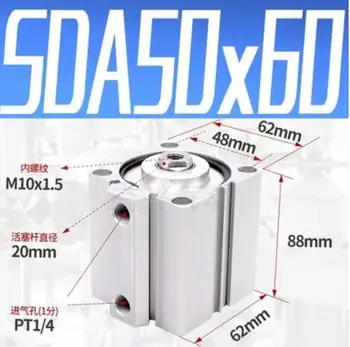 SDA50*60, 50 mm Premerom 60 mm Hoda Kompakten Jeklenke SDA50X60 Dual Action Zraka Pnevmatski Cilinder