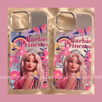 Risanka Barbie Princesa Ličila Ogledalo Iphone14Promax Anime Kawaii Y2K Dekleta Mobilni Telefon Zaščitna torbica Silikon Hrbtni Pokrovček Lupini