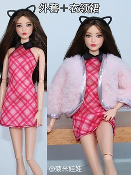 oblačila sklop / rdeča mrežo obleko + roza krzno plašč / 30 cm punčko oblačila obleko obleko poletje nositi Za 1/6 Xinyi FR ST Barbie Lutka