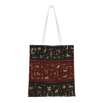 Moda Tiskanje Stari Egipčanski Hieroglyphs Nakupovanje Tote Vrečko Stroj Platno Ramenski Varovanec Egipt Kulture Torbici