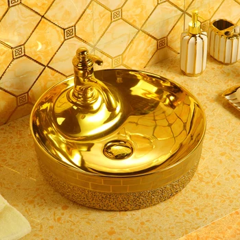 Krožna zlato umivalnik, gospodinjski bazena, balkon umivalnik, umetnosti bazena, zlato ustvarjalne umivalnik