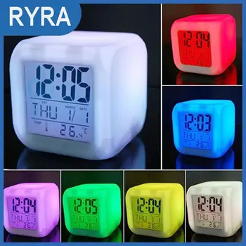 LED Alarm Colock 7 Barv Spreminjanje Digitalne Namizne Pripomočke, Digitalni Alarm Termometer Noč Žareče Cube led Ura Doma