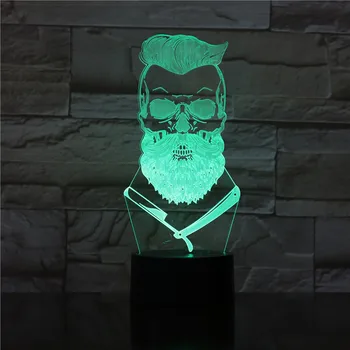 Frizerski Lobanje 3D Optično iluzijo Svetlobe Hipster Okostje Berber Shop Britje LED Nočna Lučka Tabela Visual Lučka Prijavite Darilo 2292