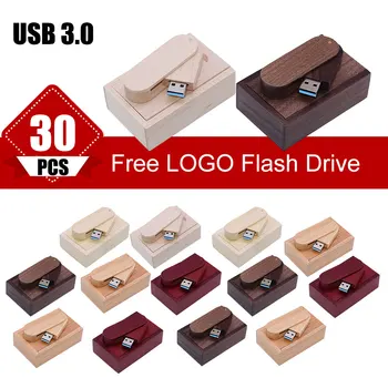 30pcs USB 3.0 Lesene LOGOTIP Meri Vrtljiv Leseni USB Flash Drive Pendrive Memory Stick Pen Drive 4GB16GB 32GB Usb Ustvarjalne