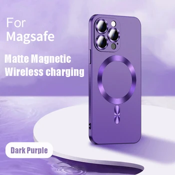 Za Magsafe Brezžično Polnjenje Mat Primeru za iPhone 15 Pro Max 12 13 14 Plus Magnetni Fotoaparat Film Zaščitnik Mehki Silikonski Pokrov