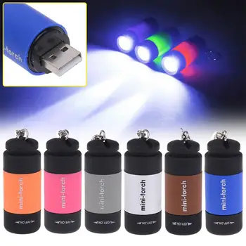 Mini Nepremočljiva USB Polnilna LED Svetilka Svetilka Žep Keychain Baklo Luči Podporo za Mircro polnjenje lov lam