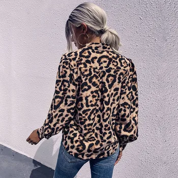 Ženske Priložnostne Vrhovi Preprost Dolge Rokave River Leopard Majice Ženske Modne Majice Prosti čas Priljubljenih Gumb Gor Majice, Vrhovi