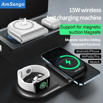 15W Brezžični Magnetni Polnilniki Za iPhone 13Pro 12Pro Max 3 v 1 Zložljiva Brezžični Hiter Polnilec Za Apple ura 7 za Airpods Pro