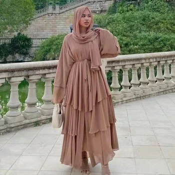 Trdna Odprite tam kaftan Dubaj Abaya Turčija Kimono Jopico Šifon Muslimansko Obleko, Hidžab Ramadana Abayas za Ženske Caftan Islamska Oblačila