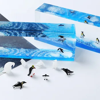 3D Obrti DIY Pribor Dekoracijo Živali pingvin Figur Igrače Smolo, ki je Napolnjena Model Epoksi Kristalno Materiala Miniaturni Krajine