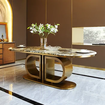Italijanski luksuzni marmorja high-end villa pravokotna jedilna miza in stol kombinacija