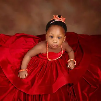 Žametne Rdeče Dekle Pageant Obleko Cvet Dekleta Obleke za Poroko Otroci Stranka Otroka Rojstni dan Oblek za Photoshoot