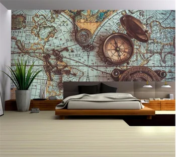 wellyu po Meri velikih 3D ozadje retro svetovni zemljevid pocket watch ozadje družine, dnevna soba, spalnica slike za ozadje