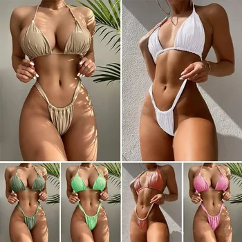 2023 Trikotnik Bikini Komplet Ženske Trdna Kopalke Ženske Naguban Kopalke Push Up Sexy Bikini Brazilski Kopalke Plaža Obrabe