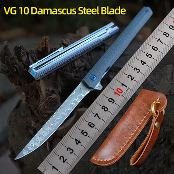 VG10 Damask Jekla Nož G10+ ogljikovih vlaken Ročaj Z Usnjeni Plašč,Premijo, določeno Nož Za Zunanjo Preživetje Lov