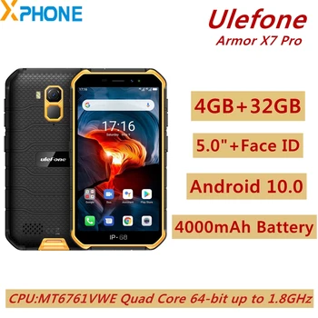 Ulefone Oklep X7 Pro Krepak Telefon 4GB 32GB IP68 IP69K Shockproof Neprepusten za Obraz ID 4000 mah 5.0 inch Android pametni 10.0