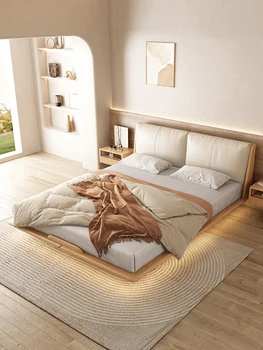 Masivnega lesa vzmetenje postelje Nordijska preprost 1.5 metrov dnevnik Japonski dvojno master posteljo 1.8 pepel lesa, pohištvo tatami postelja