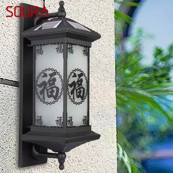 SOURA Sončne Stene, Svetilke Sodobni Kitajski Zunanji Črni Rov Svetlobe LED Vodotesen IP65 za Dom Vila Verandi Dvorišču