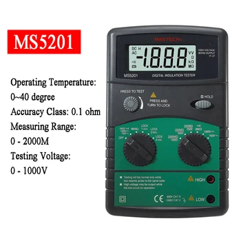 MASTECH MS5201 Digitalni Izolacijska Upornost Tester 1999 Šteje Megometro Mega Ohm Zvočni in Svetlobni Alarm