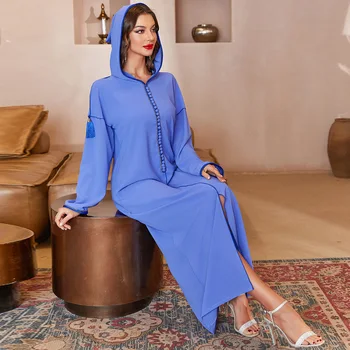 2023 Elegantno Modro Abaya Nove Funkcije Obleko Velikosti ženskih Oblačil Iz Turčije Ramdan tam kaftan Obleko Maroški Šal Hooded